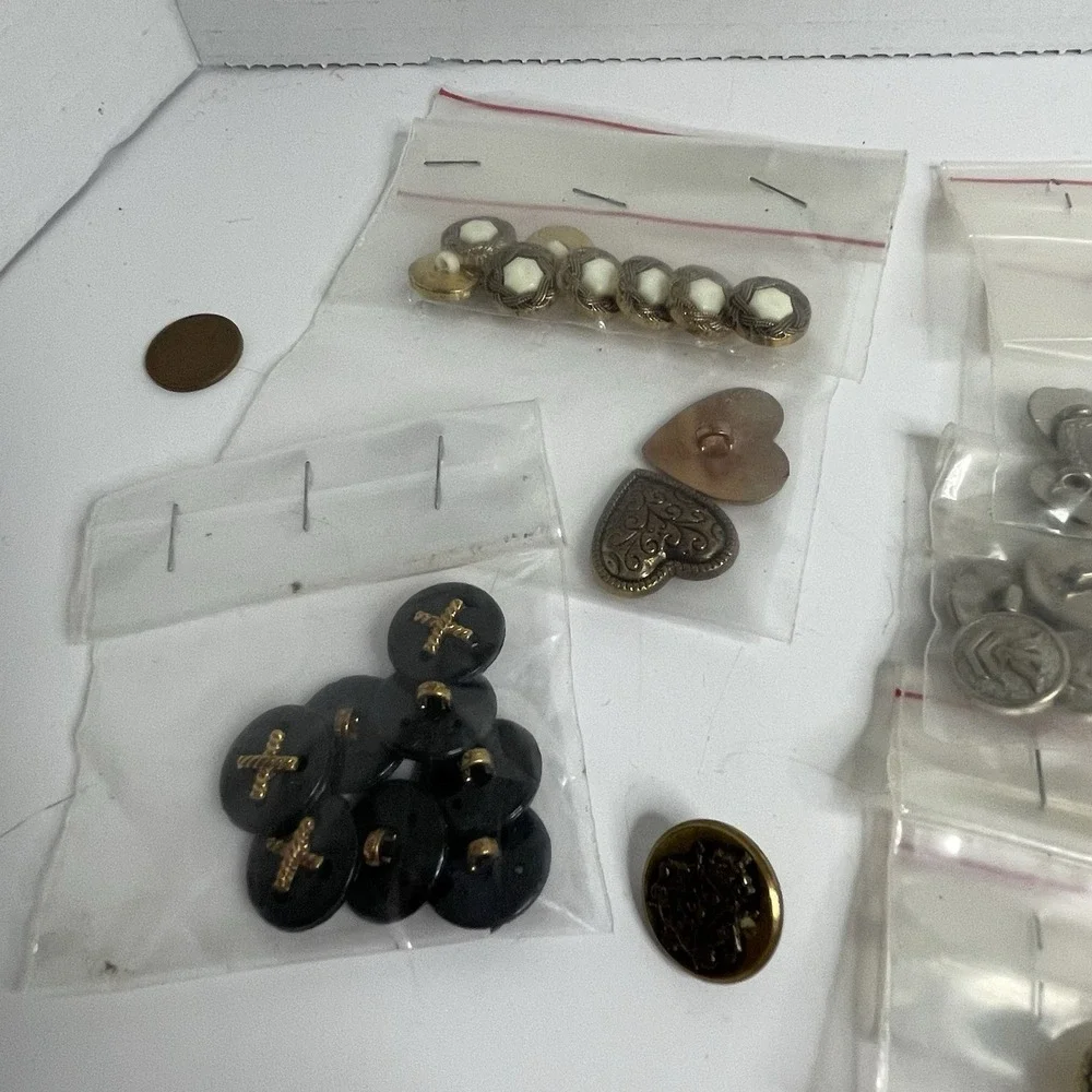 Lg Lot Vintage Gold Silver Tone Metal/Brass Buttons Shank Crafts Military White